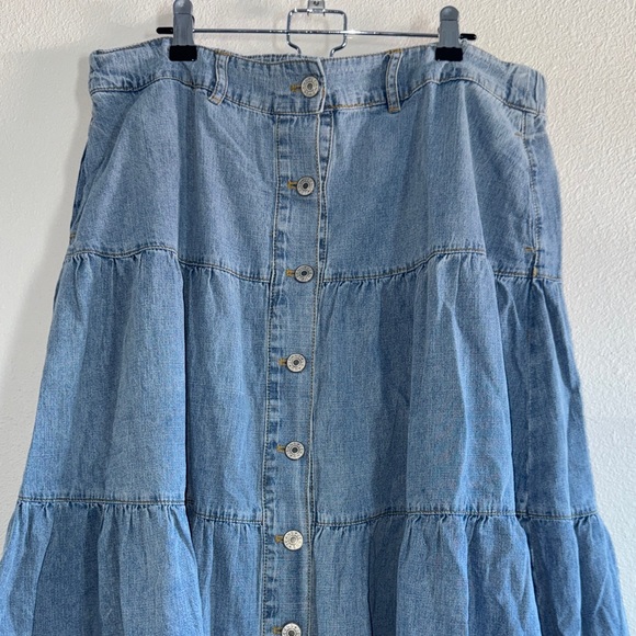 Three Bird Nest Country Mart Tiered Maxi Skirt Denim Size L Boho - Picture 8 of 12
